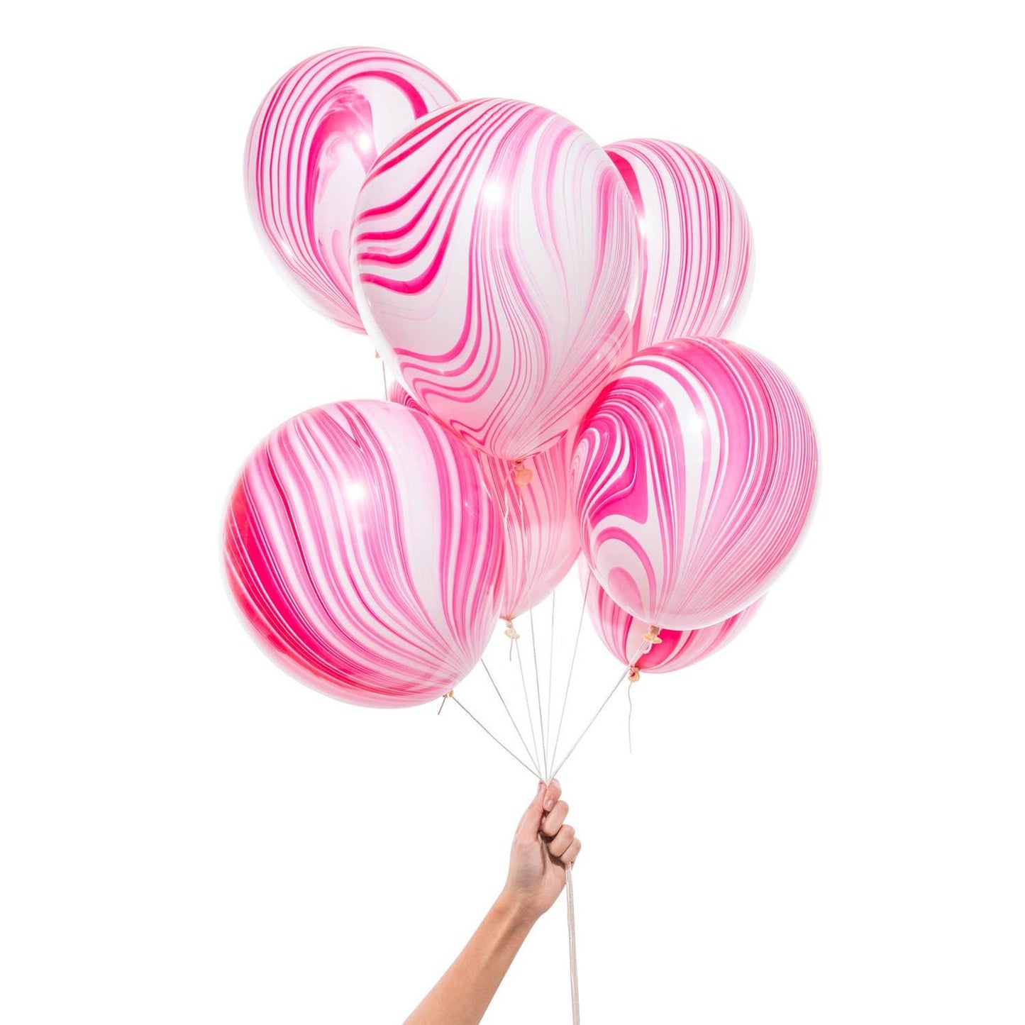Pink and White Marble Party Balloons Knot & Bow
